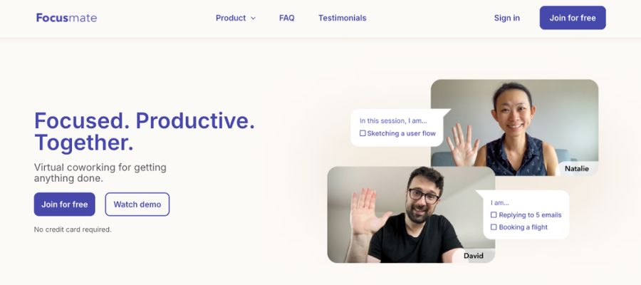 Focusmate webbsida